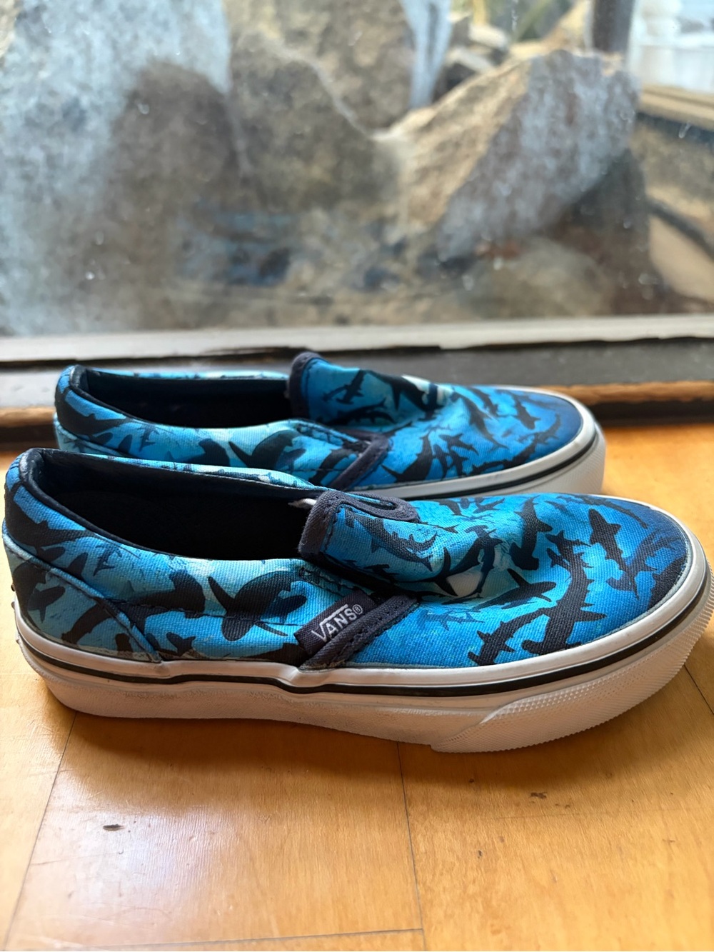 Vans Kids Blue Shark-Print Slip-On Sneakers